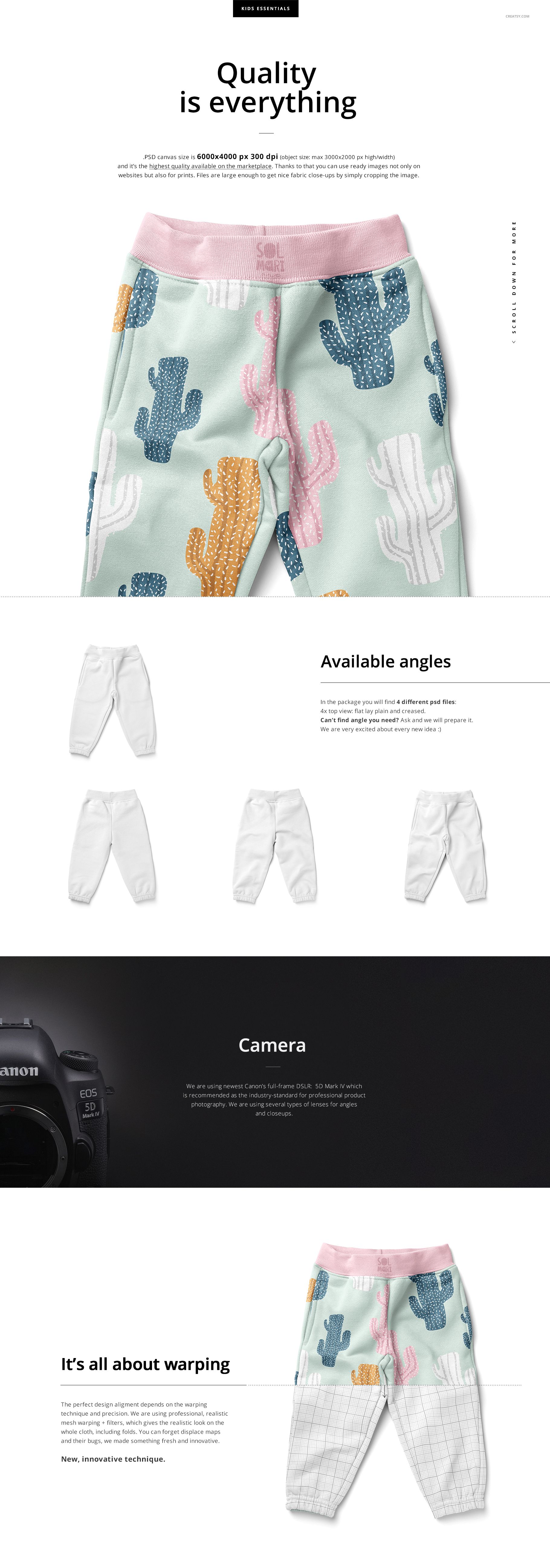 Kids fleece joggers mockup with pastel cactus pattern and pink waistband, displayed from a top view on a white background.