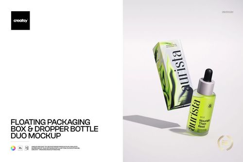 Floating Packaging Box & Dropper Bottle Duo Mockup - mockup preview 1