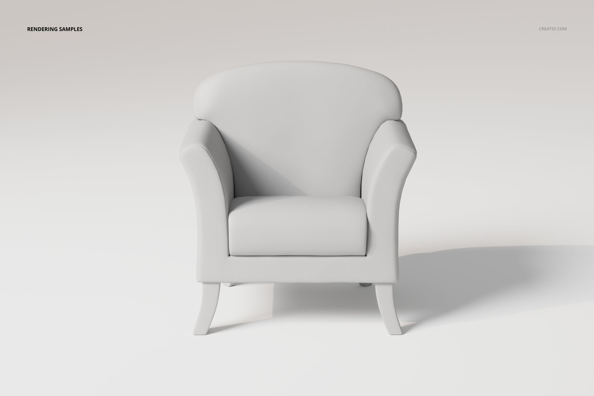 Single seater sofa chair in light gray color, front view, set against a plain white background with soft shadows.