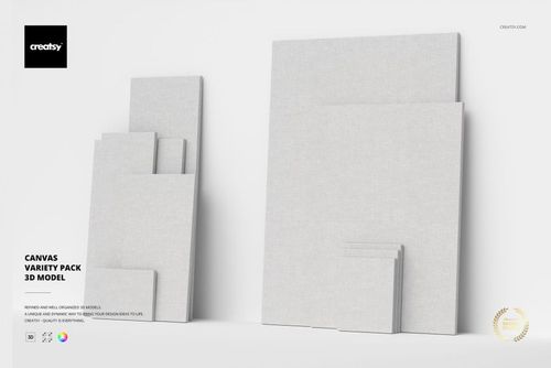 Front view of a canvas variety pack with multiple rectangular canvases in different sizes, arranged upright on a light background.