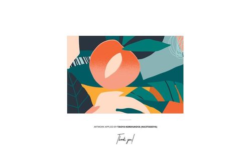 Front view of a large poly canvas tote bag mockup featuring a colorful abstract fruit and leaf pattern design.