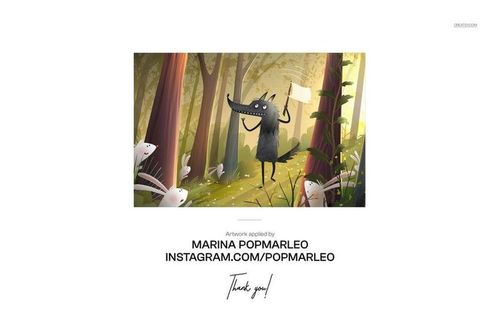 Cardboard baby book mockup showing a woodland scene with a cartoon wolf holding a sign, surrounded by trees and plants.