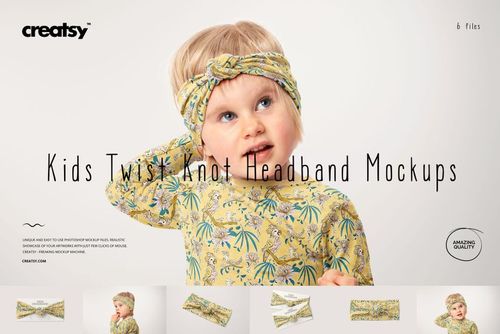 Kids Adjustable Twist Knot Style Headband Mockup Set - mockup preview 1