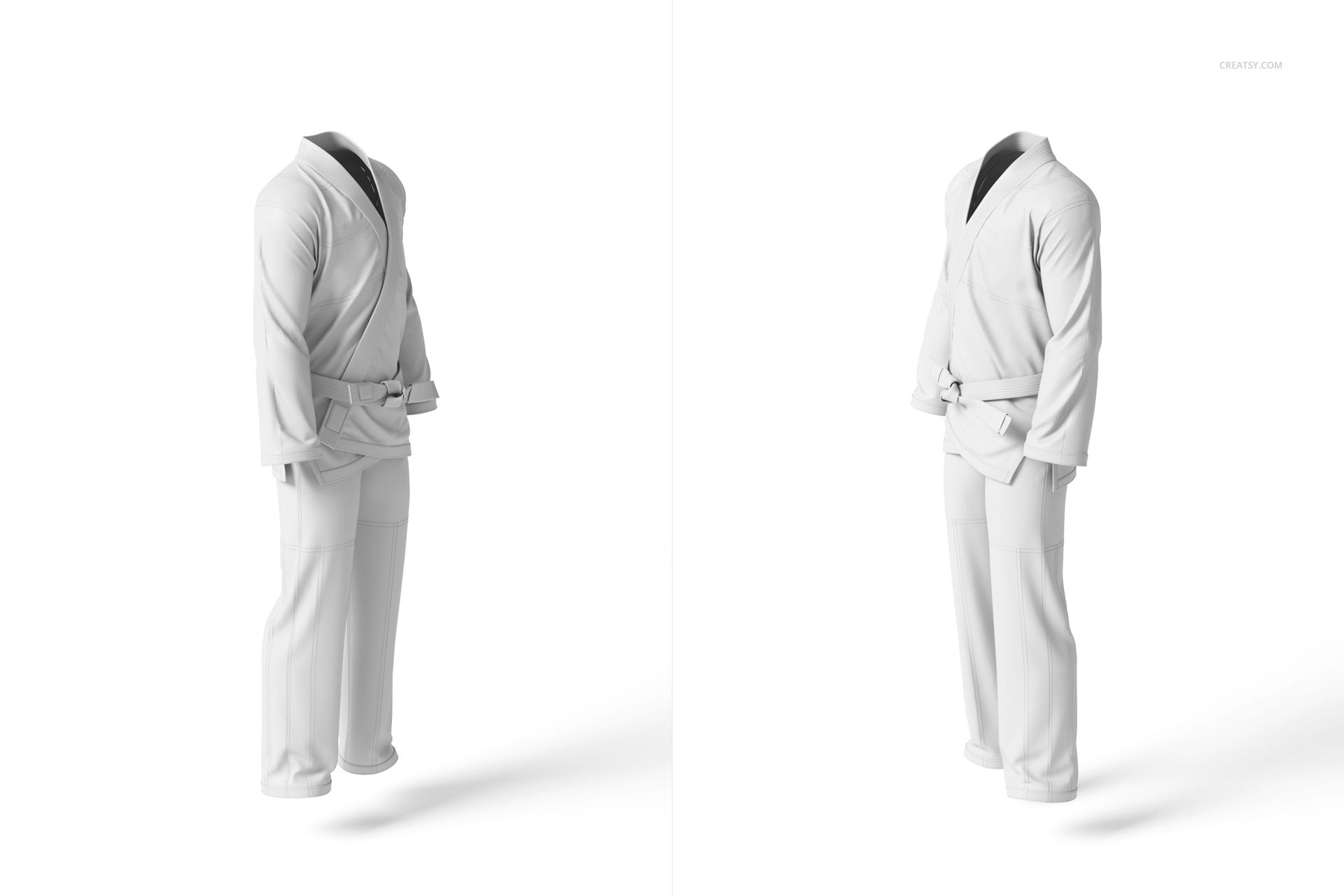 White Brazilian Jiu Jitsu GI uniform displayed on a plain background, shown from a front and angled side perspective.