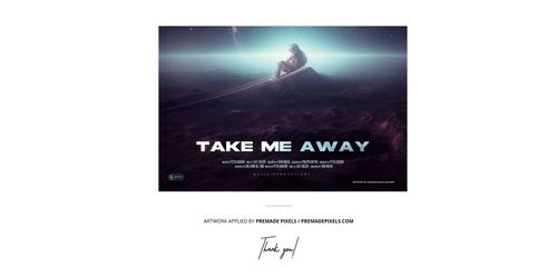 Black vinyl record mockup shown at an angle, with cover art depicting a person and atmospheric scenery.