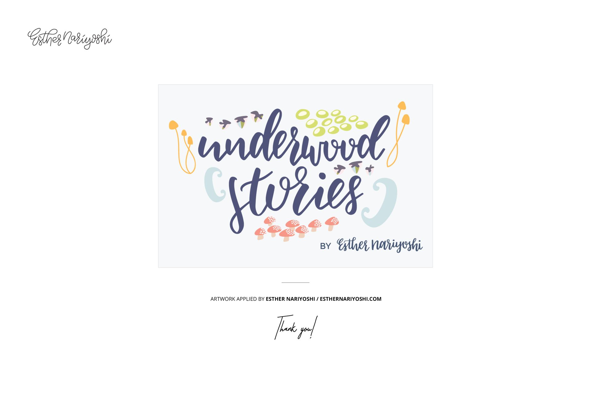 Cotton fabric mockup featuring a whimsical pattern with hand-drawn text, mushrooms, and abstract shapes in soft colors.