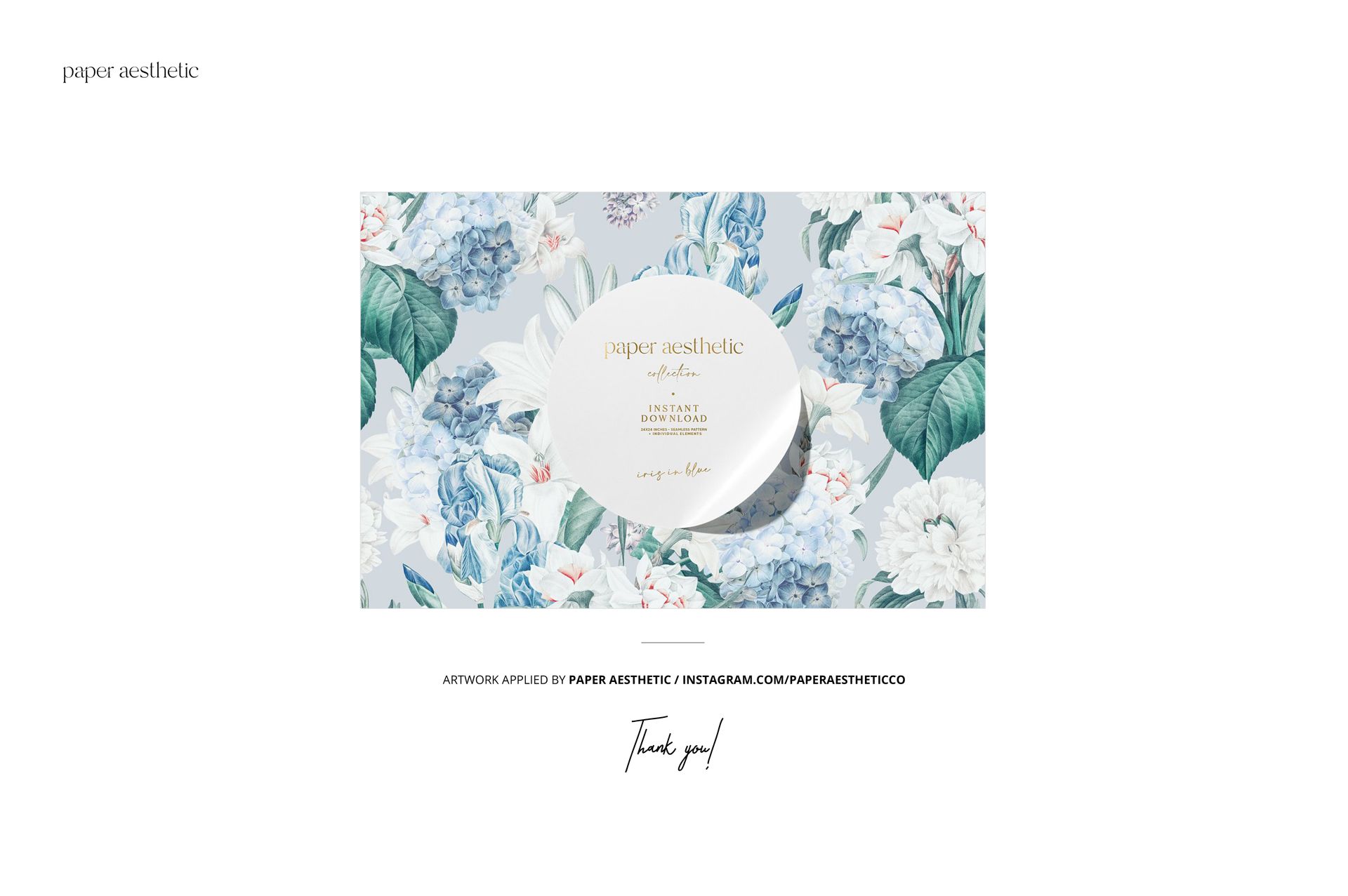 Folded bedding set mockup featuring a floral pattern in blue, white, and green, displayed from a front view.