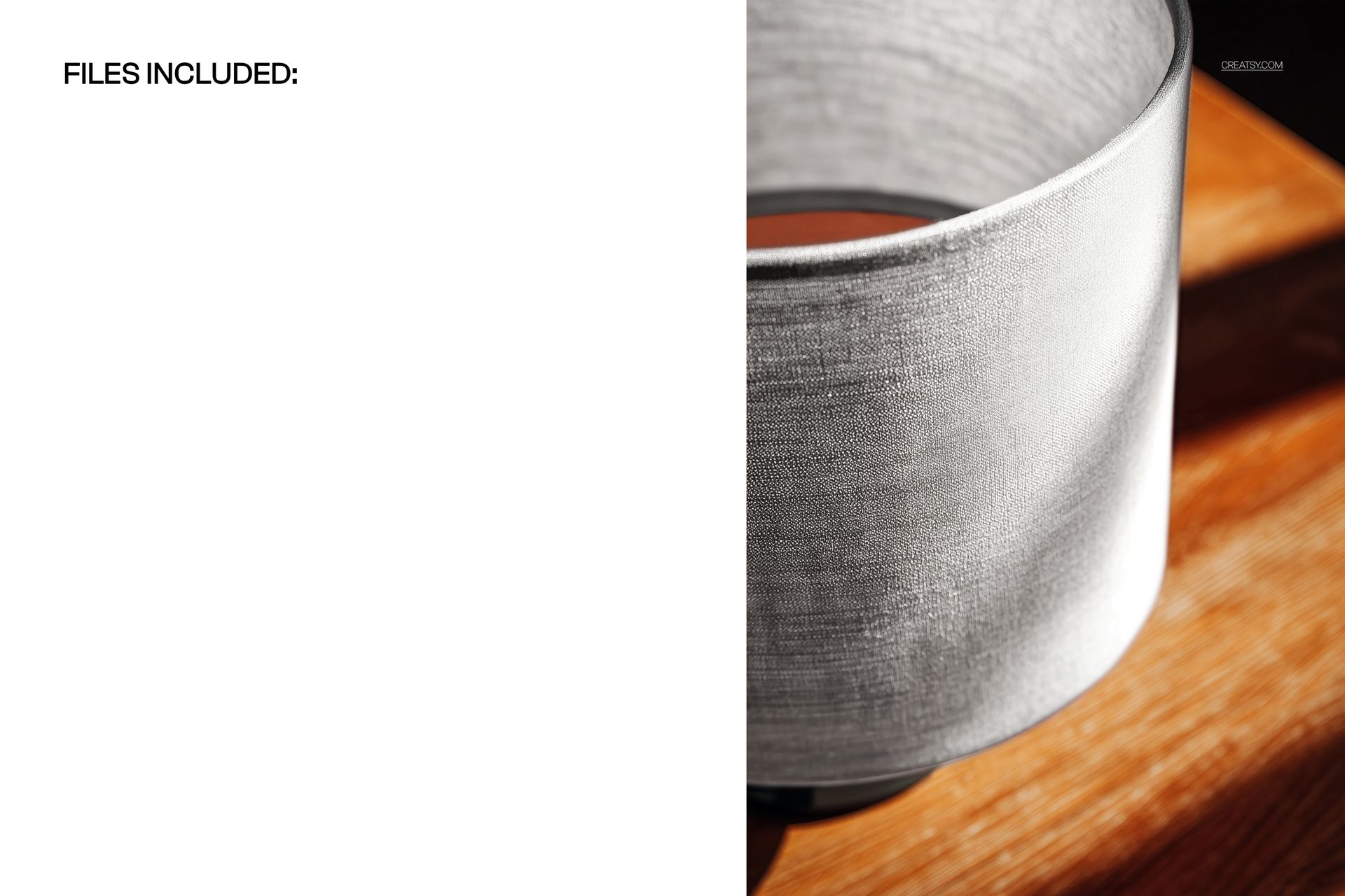 Close-up top perspective of a cylindrical drum lampshade mockup featuring subtle gray fabric texture on wood.
