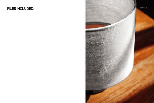 Close-up top perspective of a cylindrical drum lampshade mockup featuring subtle gray fabric texture on wood.