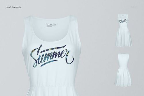 Front view of a sleeveless wavy blouse mockup with a white fabric and a large 'Summer' script design on the chest.