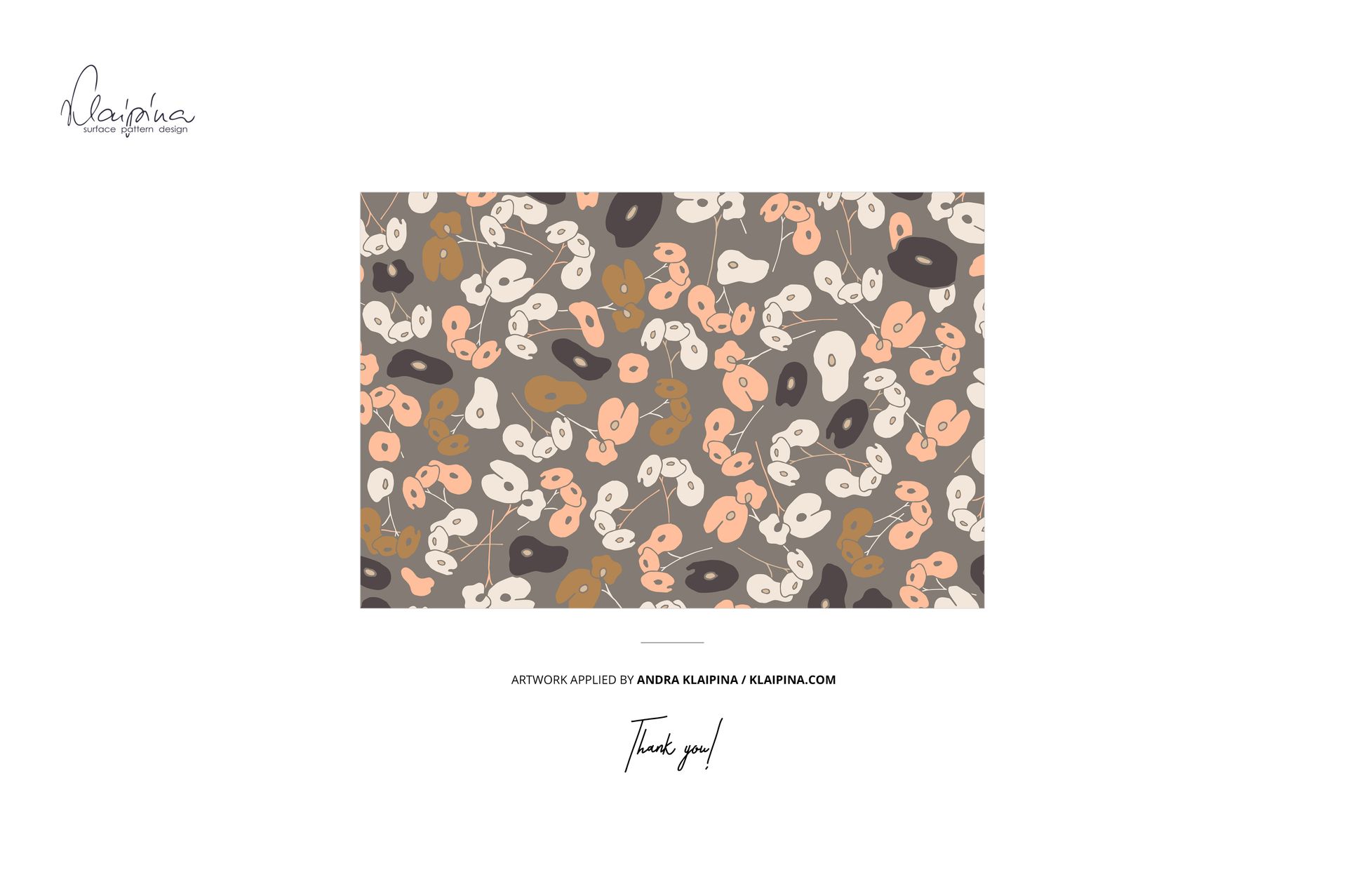 Jersey fabric mockup featuring an abstract pattern of peach, beige, and brown shapes on a rectangular swatch.
