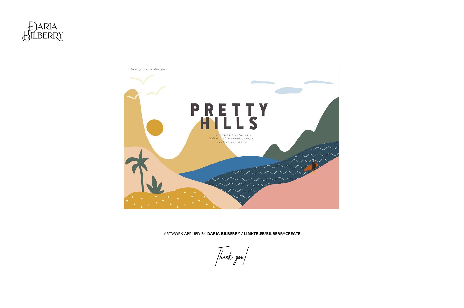 Front view of a neoprene can cooler mockup featuring a colorful landscape illustration with hills, water, and sun.