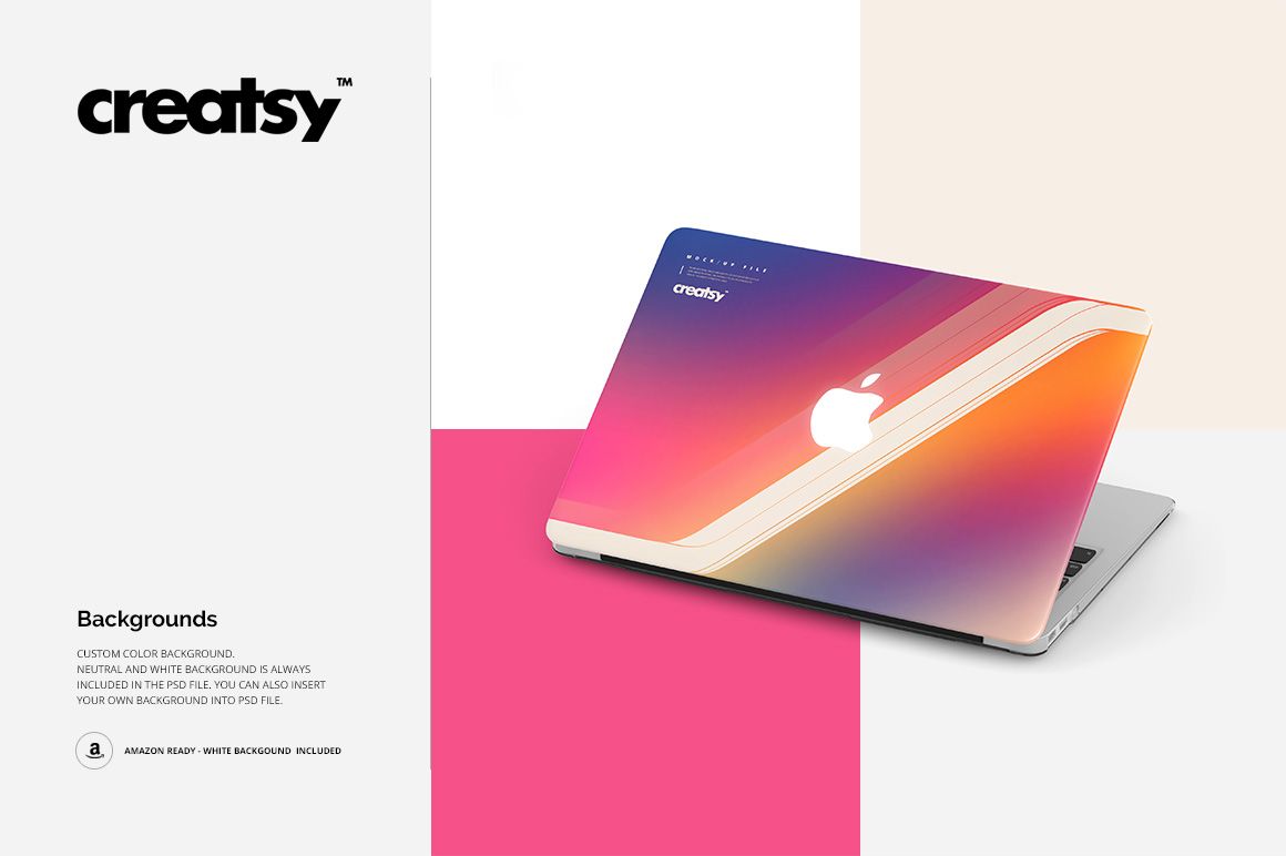 PSD mockup of a Macbook case featuring a colorful abstract gradient pattern, displayed on a white background.