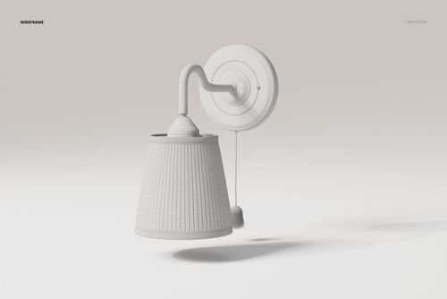 Scandi style wall lamp 3D model in wireframe view, featuring a conical shade and round wall mount on a light background.