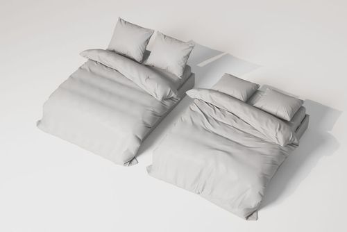 Double bed bedding sets in light gray fabric shown in a 3D model, viewed from an elevated front angle on a white background.