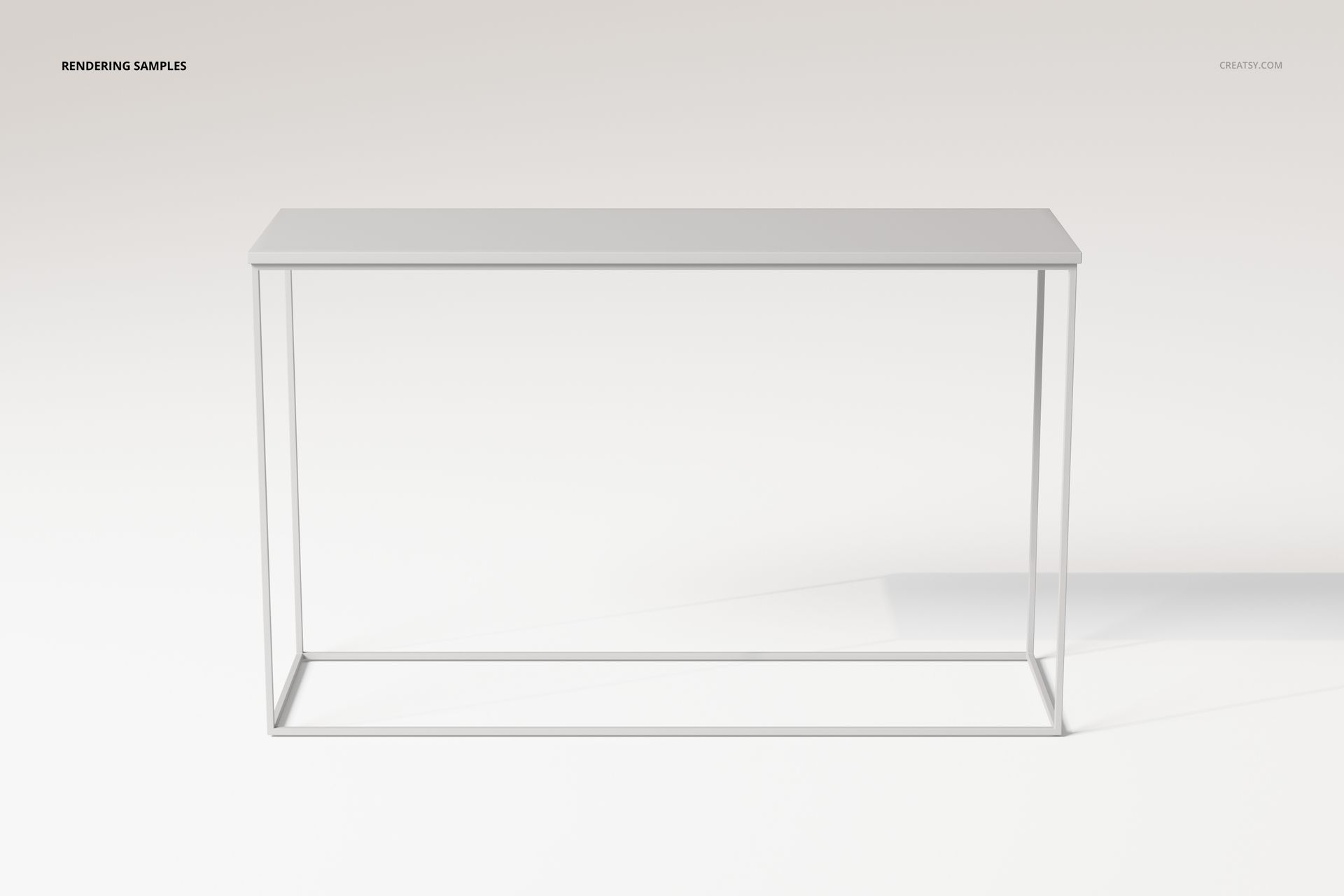 Minimalist console table with a slim metal frame and rectangular top, shown from the front on a light background.