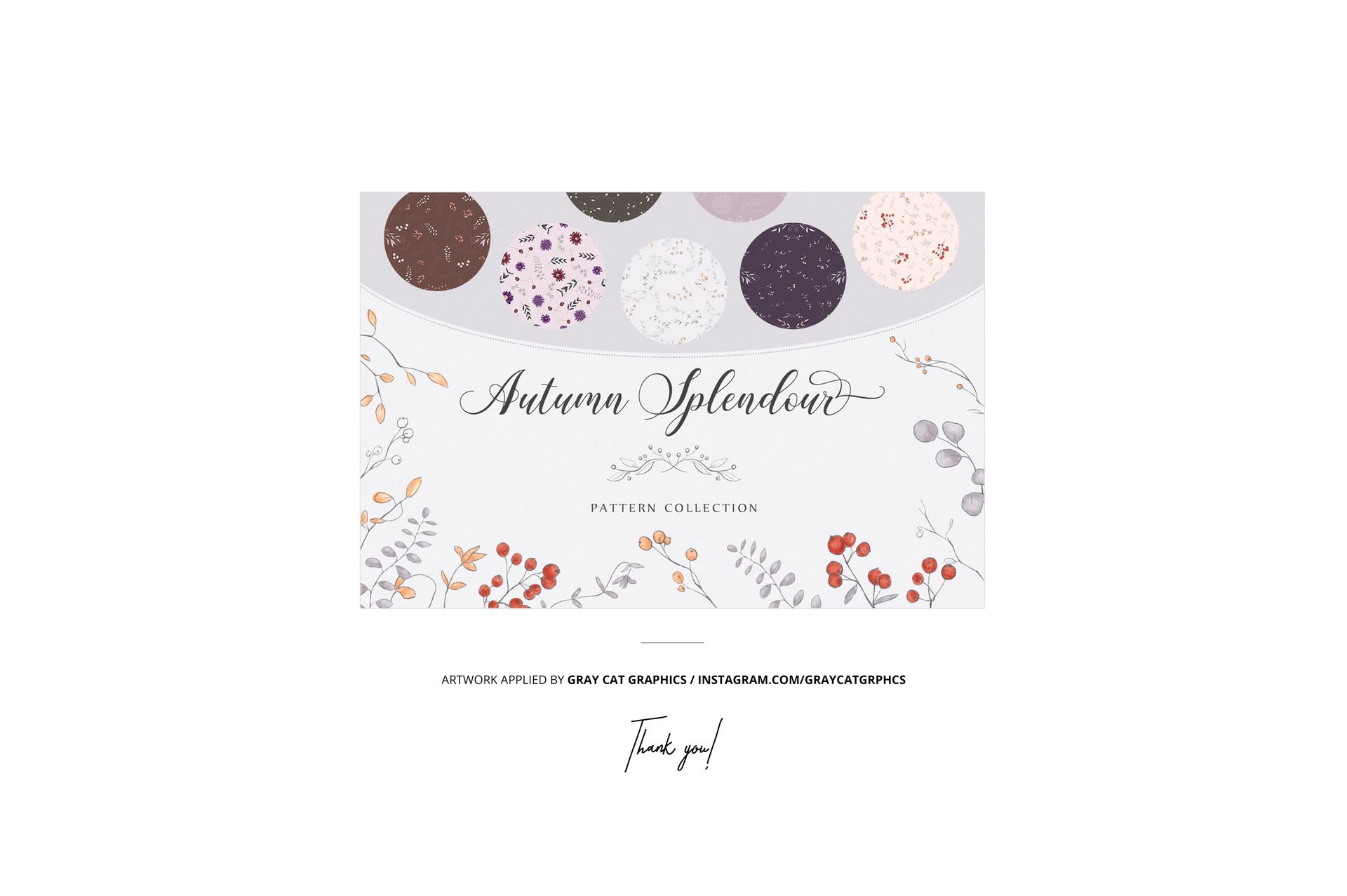 Three silk ribbons displayed in a mockup, each ribbon featuring a different autumn-themed pattern and color.