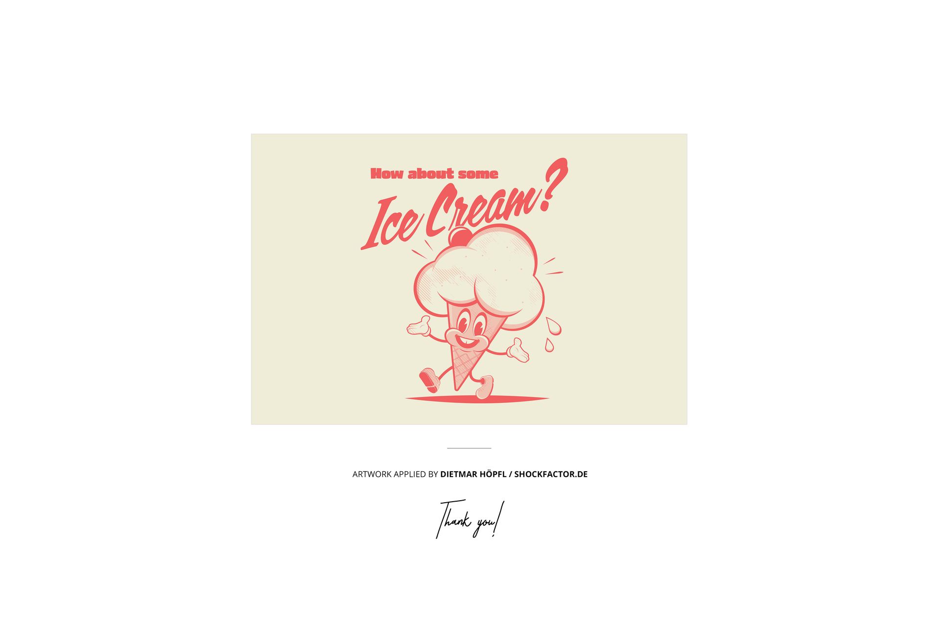 Front view of a PSD mockup featuring a light-colored adult t-shirt with a playful ice cream graphic and red text.