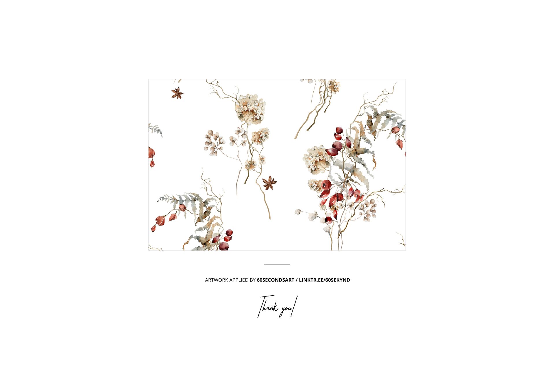 Front view of a drawstring sack mockup featuring a delicate botanical pattern with beige and red flowers on a white background.