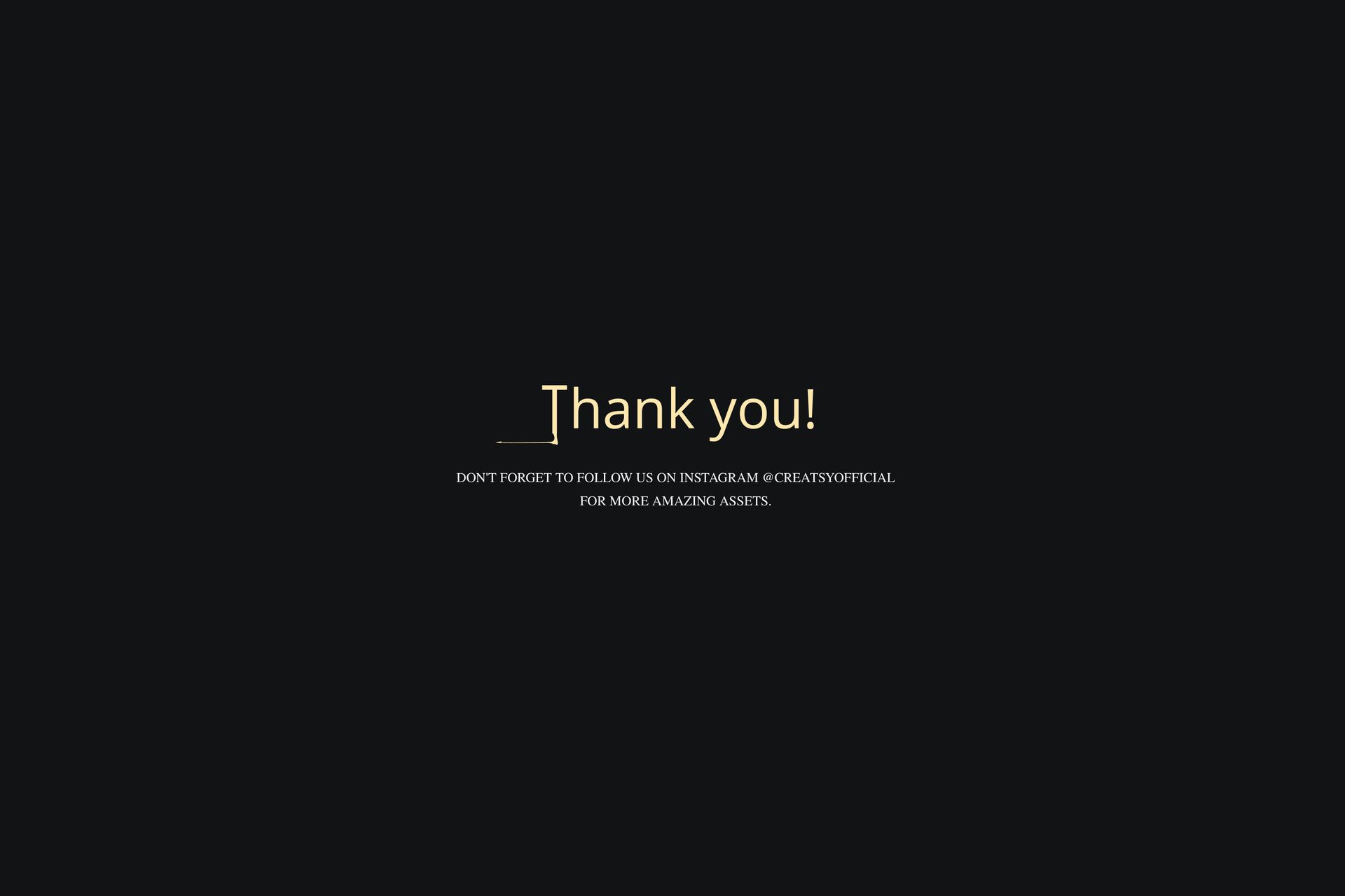 PSD mockup featuring gold 'Thank you!' message on a plain black background, white text below, simple composition.