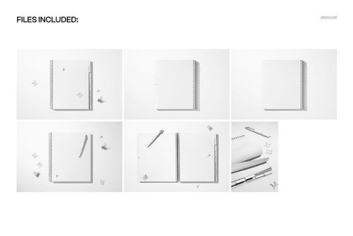 Tabbed weekly and monthly planner mockup set with spiral-bound notebooks shown from various angles on a white background.