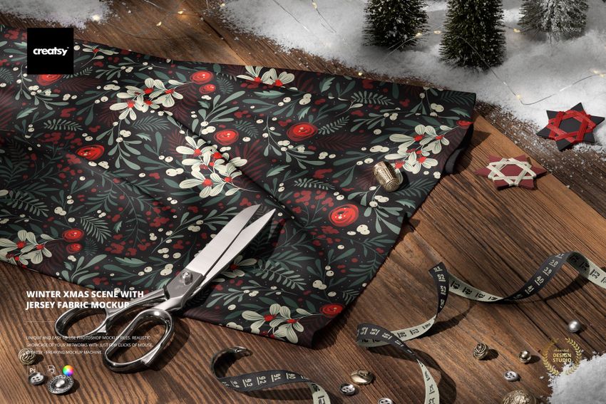 Winter Xmas Scene with Jersey Fabric Mockup - mockup screenshot 1