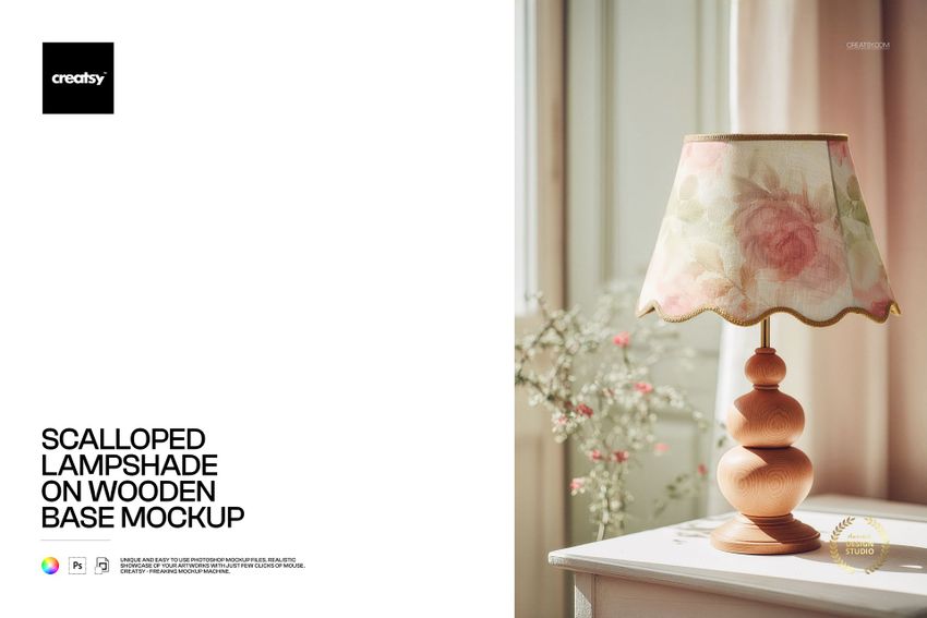 Scalloped Lampshade on Wooden Base Mockup - mockup screenshot 1