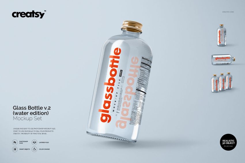 Glass Bottle Mockup Set v.2 (water edition) - mockup screenshot 1