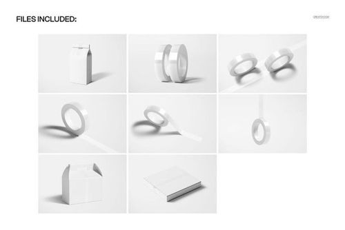 Set of semi-transparent narrow duct tape mockups shown in various angles and arrangements on a white background.