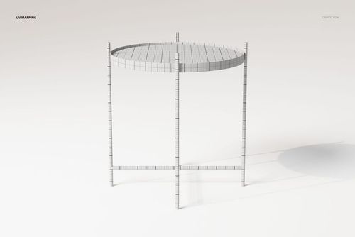 Wireframe view of a round mirror top side table 3D model with three slender legs, shown on a white background.