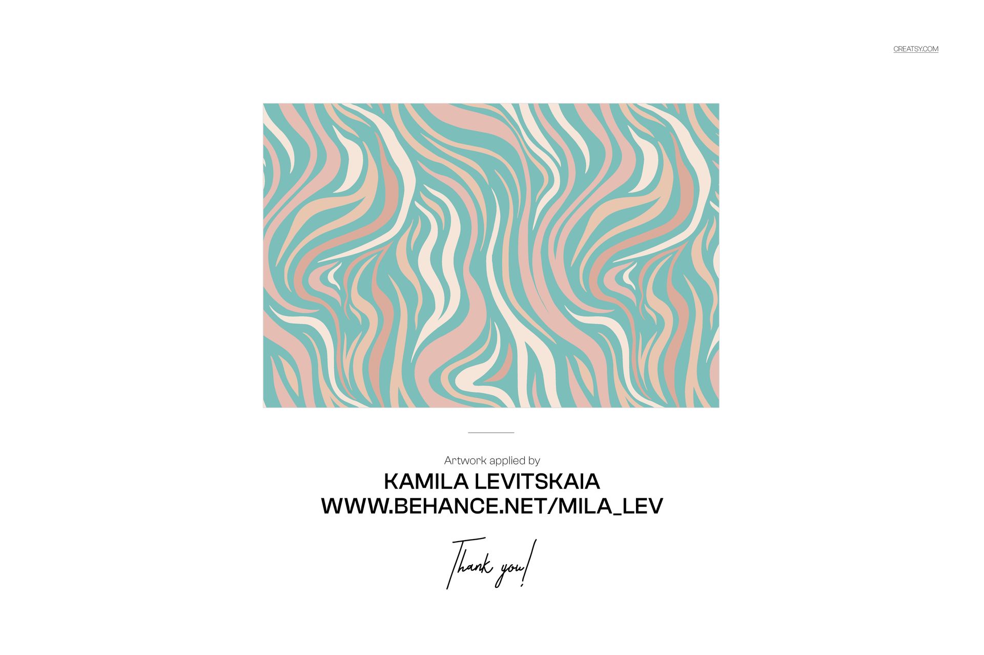Abstract pastel pattern with wavy teal, pink, and beige lines displayed on a rectangular mockup background.
