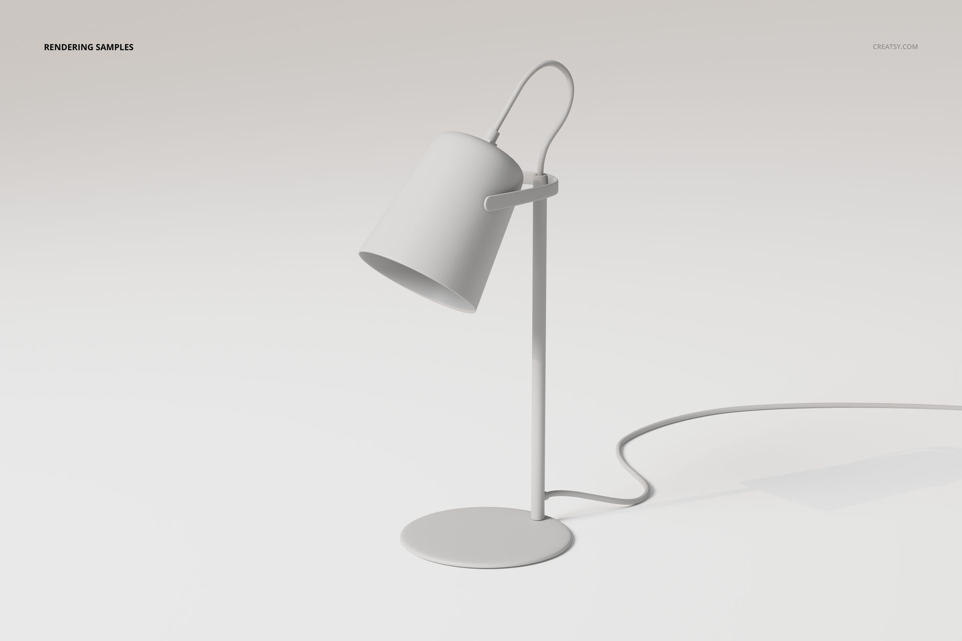 Minimalist desk lamp with cylindrical shade in matte white, shown from a side angle on a plain background.