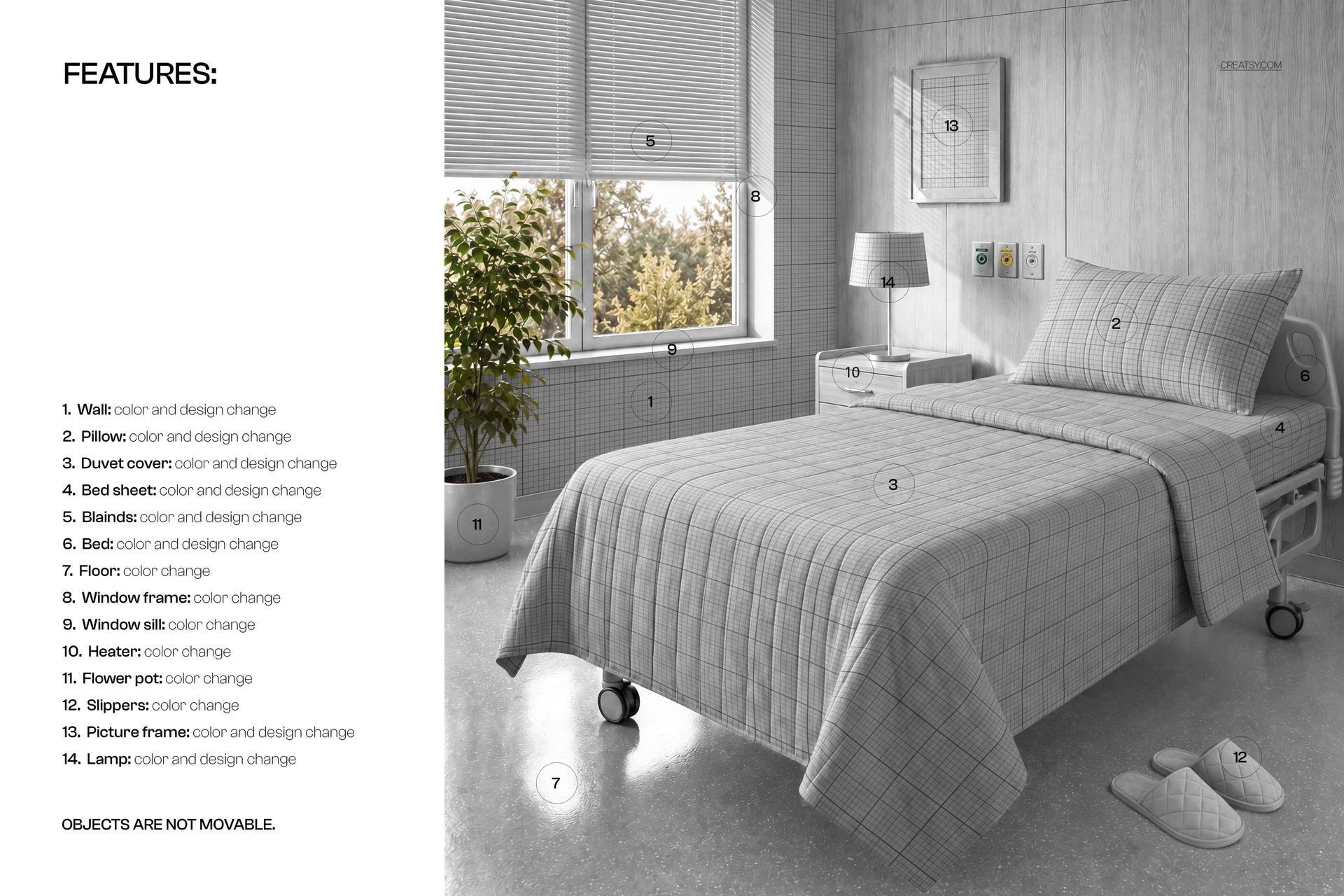 Hospital Bedding Set in Patient Room Mockup