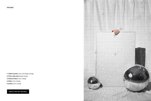 Front view of a square picture frame mockup with a disco party theme, set against a white curtain and surrounded by disco balls.