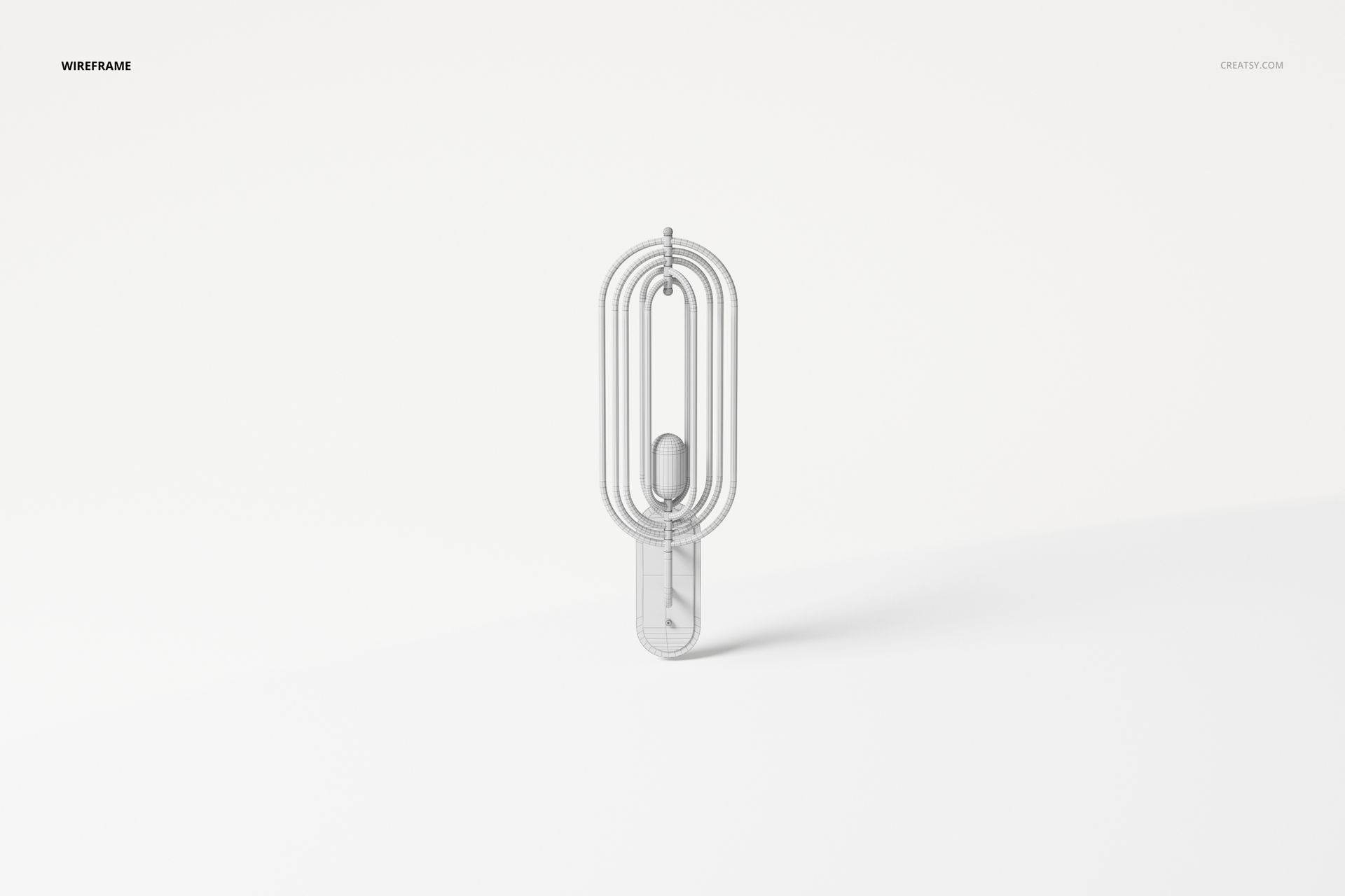 Wireframe rendering of an art deco wall lamp 3D model with geometric oval shapes, shown on a plain white background.