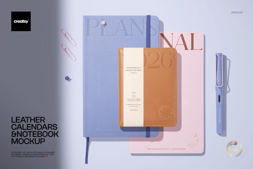 Leather Calendars and Notebook Mockup - mockup screenshot 1
