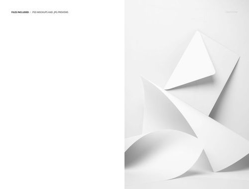 Stationery mockup featuring two white posters and an envelope with clean lines, displayed on a light surface.