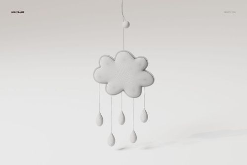 Front view of a white cloud-shaped baby mobile with five raindrop ornaments hanging below, set against a plain background.