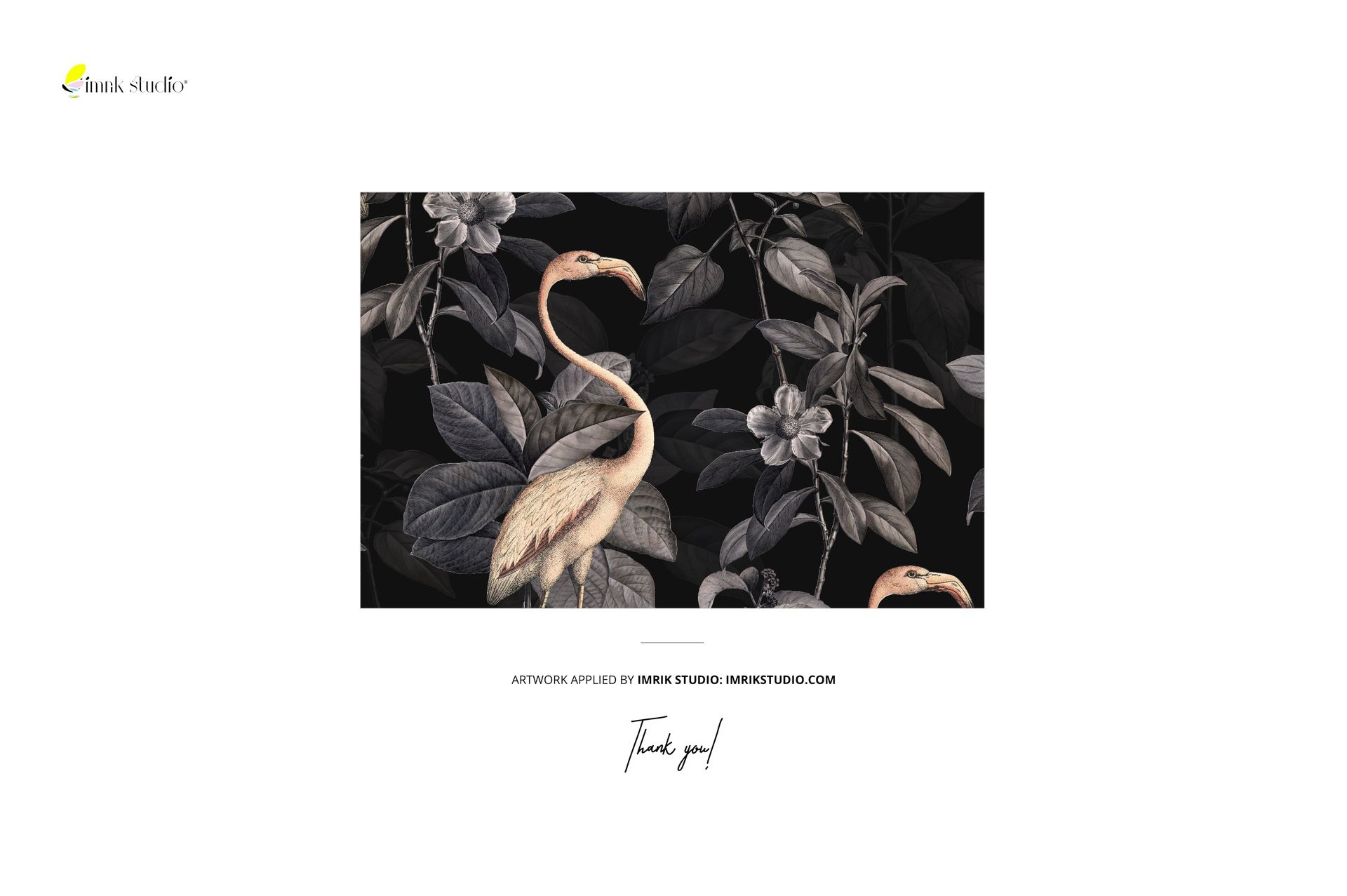 Square jewelry box mockup featuring a flamingo and botanical pattern on a dark background, shown from the front.