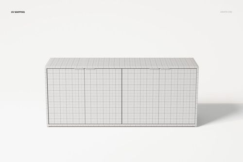Minimalist sideboard with a rectangular shape, shown from the front, featuring a white grid pattern on all surfaces.