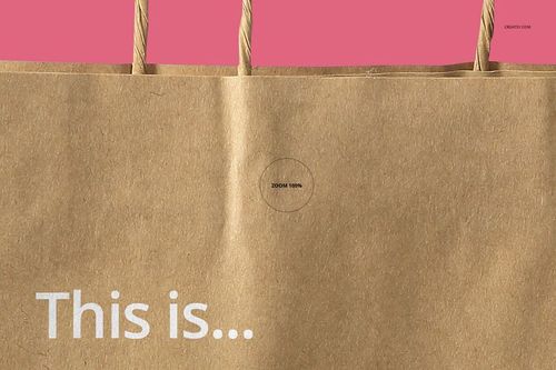 Front view of a brown paper bag with twisted handles, set against a pink background, shown in a mockup style.