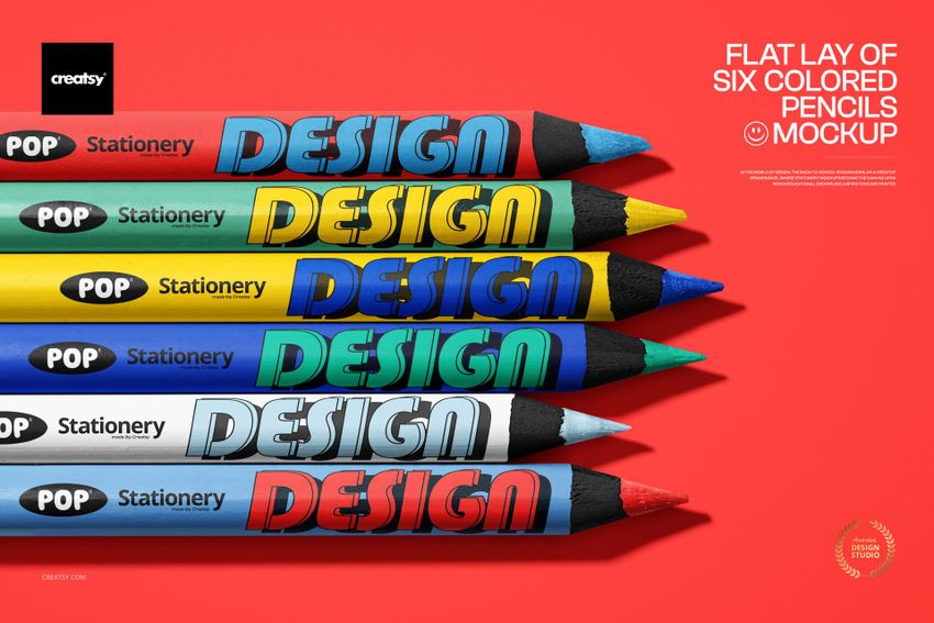 Flat Lay of Six Colored Pencils Mockup - mockup screenshot 1