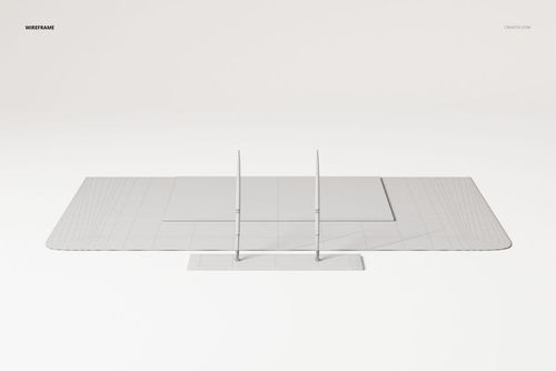 Front view of a wireframe office desk pad set 3D model in light gray tones, featuring rectangular shapes on a plain background.