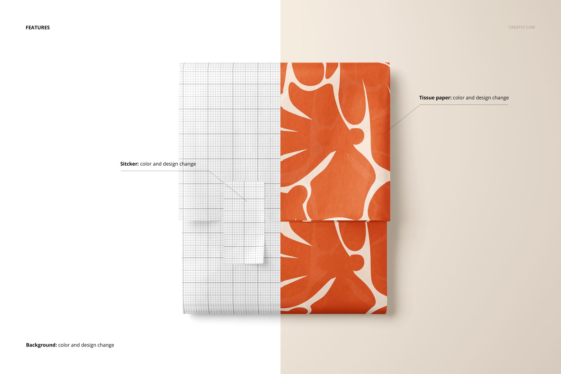 Wrapped Tissue Paper with Vertical Rectangular Sticker Mockup (ver.2) - mockup screenshot 3