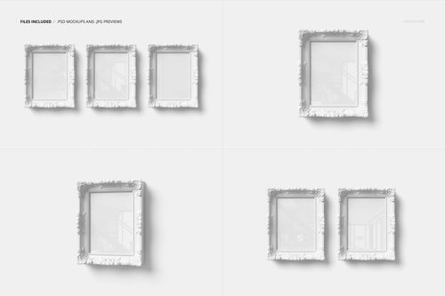Classic painted picture frame mockup featuring multiple white frames with decorative edges, displayed on a plain surface.