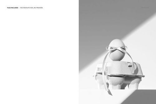 PSD mockup featuring an Easter egg tied with a ribbon on a carton box, presented in a bright, shadowed setting.