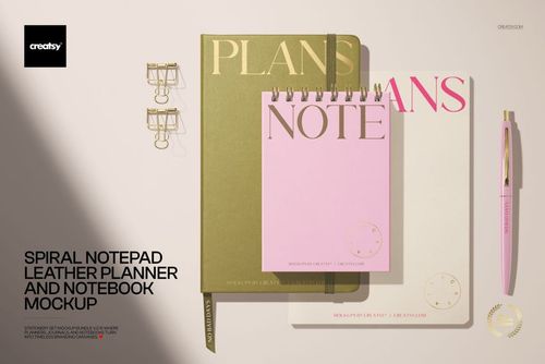 Spiral Notepad Leather Planner and Notebook Mockup - mockup preview 1
