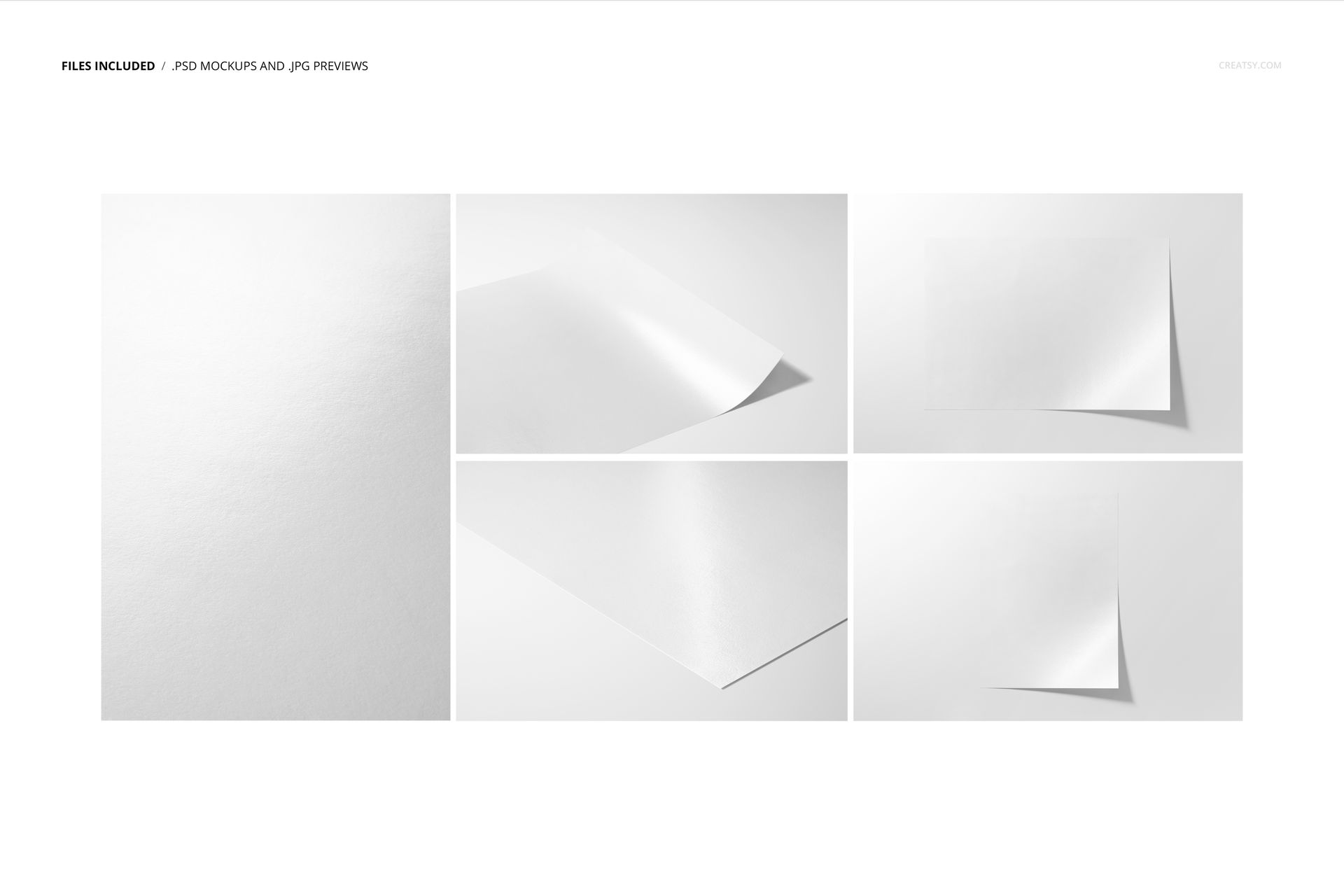 Set of six fine art print mockups on white cotton paper, shown in various angles and close-up views.