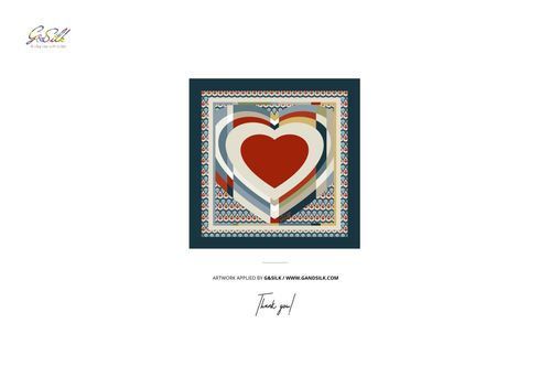 Pocket square mockup featuring a geometric heart pattern in red, beige, and blue, shown from a top view.