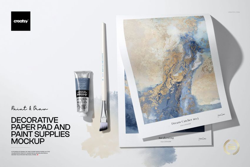 Decorative Paper Pad and Paint Supplies Mockup - mockup screenshot 1